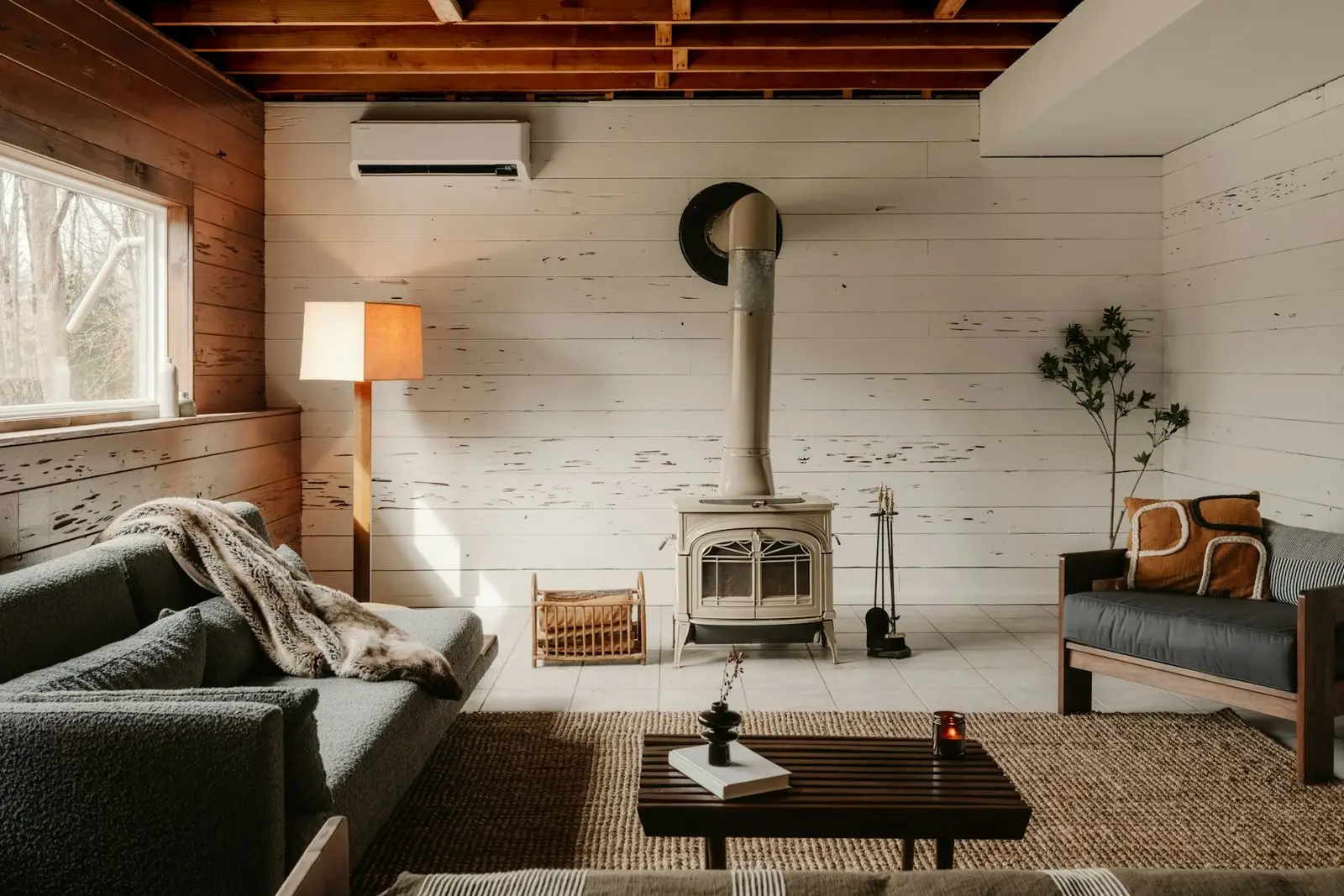 Sitting room with a wood burner